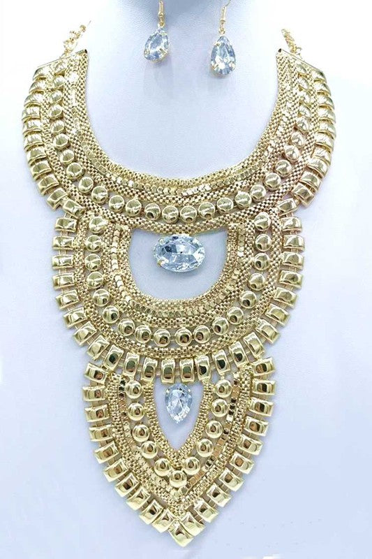 Bib Chain Crystal Statement Necklace Set