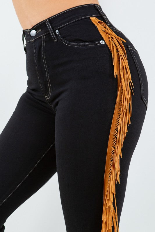 Fringe Boot Cut Jean In Black