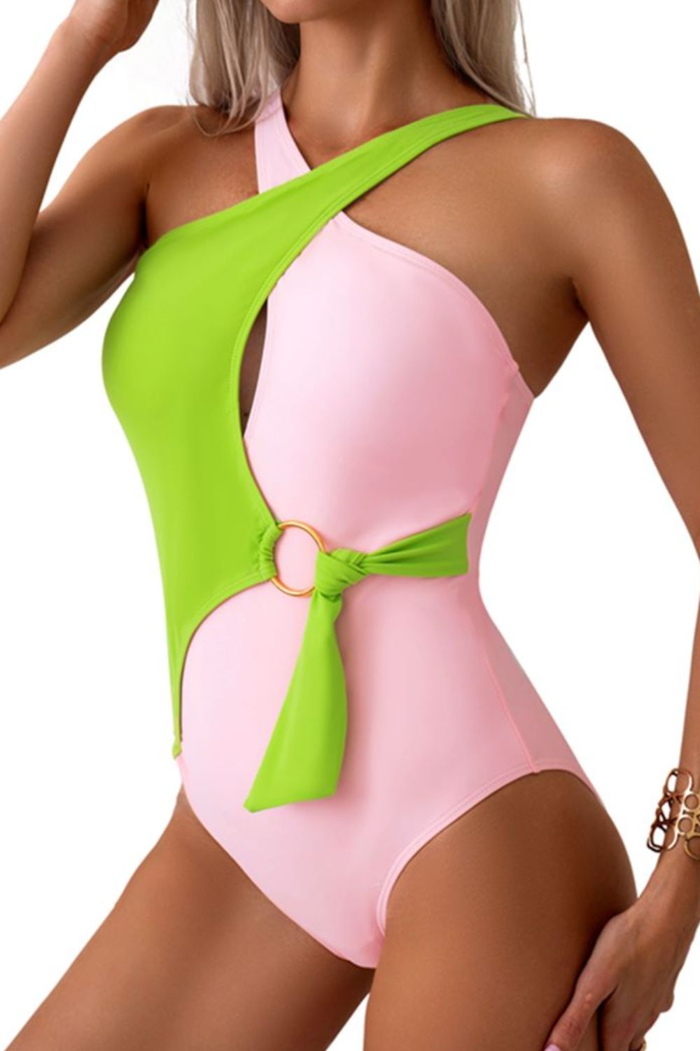 Cutout Contrast Sleeveless One-Piece Swimwear