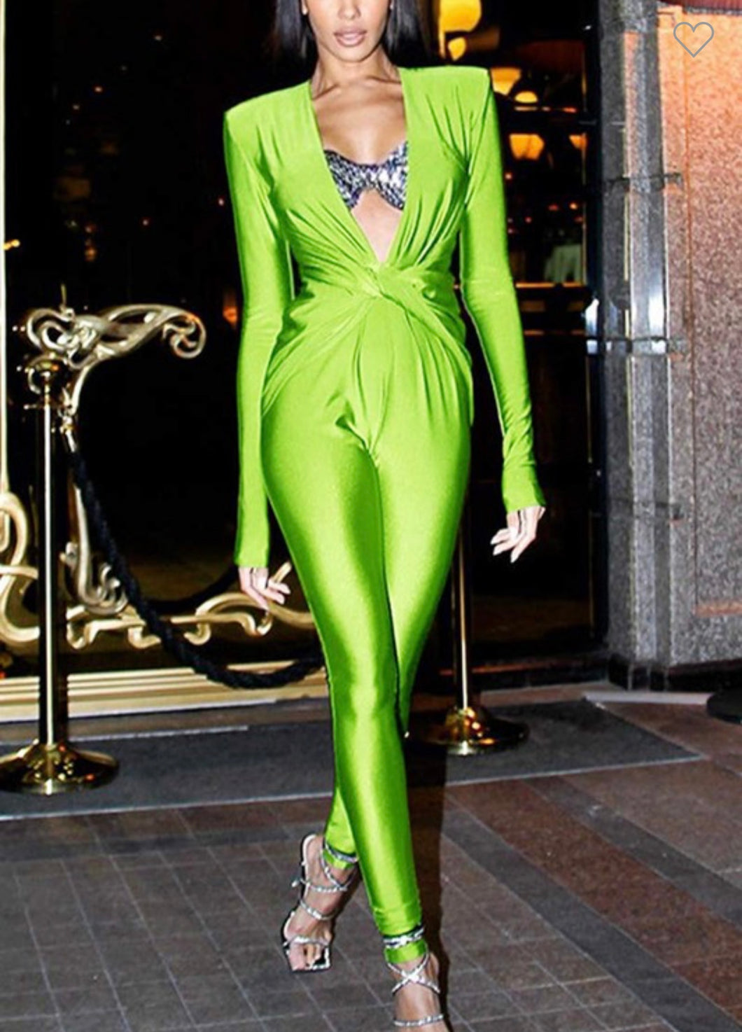 Rihanna Plunging Green Jumpsuit